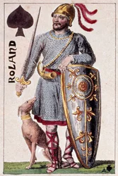 Representasjon av ridderen Roland (eller Hroudland), Marquis of the Marches of Brittany. Detalj av et spillekort laget av Gustave Houbigant (1789-1862) 1800-tallets Paris B.N.