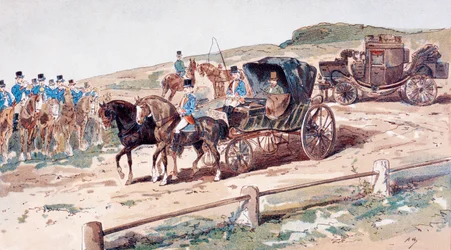 En postillion montert på en vognhest, 1800-tallet, 1886