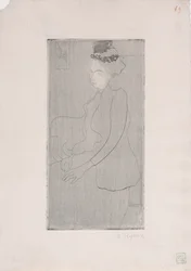 Femme assise avec chapeau a plumes (Sittende kvinne med fjærhatt) ca. 1893 (etsing)