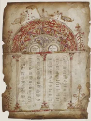 Kanonbord fra et evangelium (ugjennomsiktig akvarell, blekk og gull på pergament)