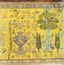 Detalj fra den nedre delen av fliser av en innvendig vegg, kirke ferdig i 1613 (keramikk)