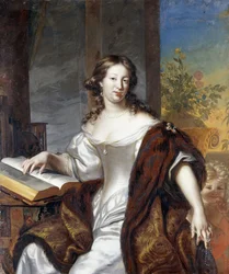 Portrait of a Lady, sittende trekvart lengde, i hvit kjole og pelsfôret kappe, 169-