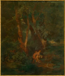 Skogkant med faun og nymfe (eller faun som omfavner en motvillig nymfe)