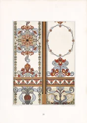 Art Nouveau-paneler med iris og blomsterornamenter (lito)