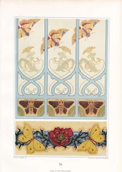 Insektmotiver i jugendstil-ornamentikk: Sommerfugler, møll og valmueblomst (lito)