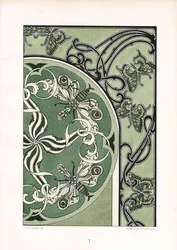 Insektmotiver i grønn ornamental komposisjon (lito)