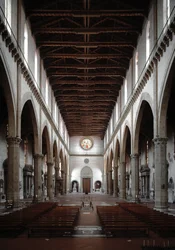 Renessanse: innvendig visning av basilikaen Santa Croce projisert av Arnolfo di Cambio (1245-1302 / 1310) (innvendig utsikt over basilikaen santa croce) 1294 Basilica Santa Croce, Firenze, Italia