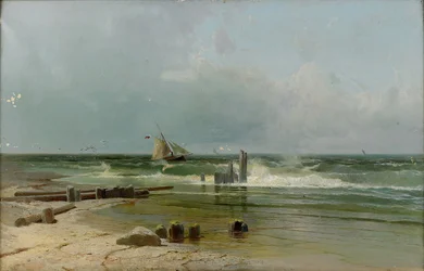 En seilbåt ved stranden, 1891