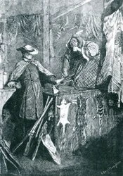 Byttehandel med indianerne i de vestlige delstatene i Amerika, gravert av Joseph Swain (1820-1909) 1871
