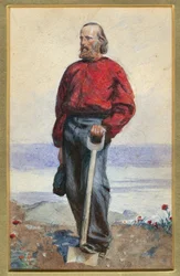 Giuseppe Garibaldi på Capri Island - Oeuvre de Arthur Boyd Houghton (1836-1875) - 1860 - Akvarell på papir - 25,5x18 - Privat samling