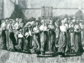 Shakers at a Meeting: the Religious Dance, illustrasjon fra The Graphic, publisert 14. mai 1870
