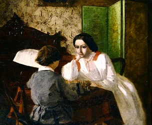 Kunstnerens bror og søster spillekort (olje på lerret)