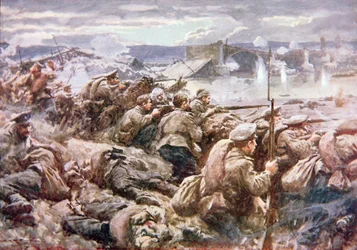 En heroisk russisk bakvaktaksjon i det store polske tilfluktsstedet (color litho)