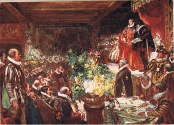 Keiseren ankom lenende på skulderen til en høy kjekk gutt, illustrasjon fra Romance of History: The Netherlands, 1920-tallet