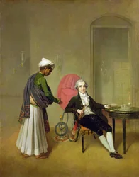 En gentleman, muligens William Hickey, og hans indiske tjener, ca. 1785 (olje på lerret)