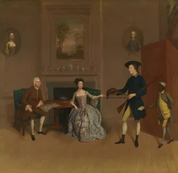 John Orde, hans kone, Anne, hans eldste sønn, William og en tjener