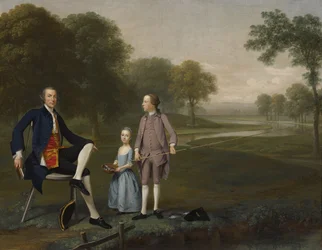 Richard Moretan, Esq. av Tackley med nevøen og niesen John og Susanna Weyland, 1757