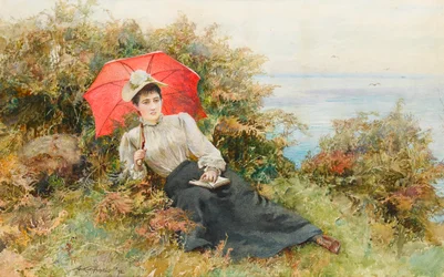 A Quiet Read by the Cliff Path (wc på papir)