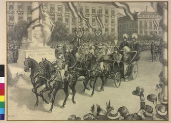 Flytting av keiser Wilhelm II og keiser Franz Joseph I til Budapest 1897 (blyanttegning)