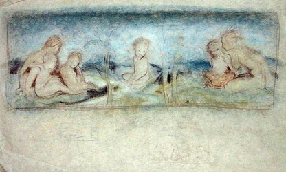 Et barn blant feer-studie for et oljemaleri (pastell på papir)