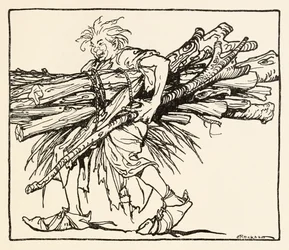 Carl bygger et tilfluktsrom for natten, fra The Carl of the Drab Coat i Irish Fairy Tales
