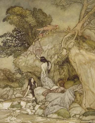 Girls by a Stream, 1906 (penn, blekk og wc)