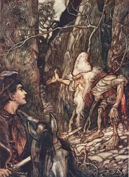 Gode dverg, kan du ikke fortelle meg hvor brødrene mine er? fra The Fairy Tales of the Brothers Grimm, pub. 1909
