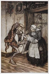 Illustrasjon fra Briar Rose av en eldre konger og dronning og deres baby.