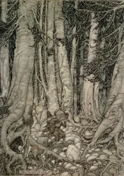 In the Forest with a Barrel fra Rip Van Winkle skrevet av Washington Irving (1783-1859), 1905