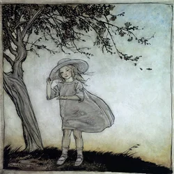Ladybird, Ladybird Fly Away Home, illustrasjon fra Mother Goose, the Old Nursery Rhymes, utgitt 1913 (penn og blekk & wc på papir)