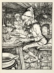 Lay!, brølte kjempen og så la høna umiddelbart et egg av solid gull, fra The Arthur Rackham Fairy Book, pub. 1933