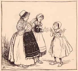 Nå vet jeg hvorfor den fastlåste tingen der ikke spiser. Illustrasjon av Arthur Rackham fra Grimm