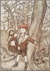 En dag ble de overhørt av en fe .. , fra Peter Pan i Kensington Gardens av J M Barrie (1860 - 1937), pub. 1906