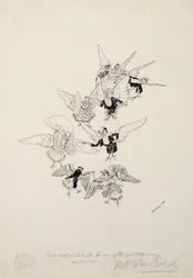 En av de vakreste dansene du noen gang har sett, illustrasjon fra The Zankiwank and the Bletherwitch, av S.J. Adair Fitzgerald, utgitt 1896 (penn og blekk)