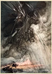 «Raging, Wotan Rides to the Rock! Som en stormvind kommer han!