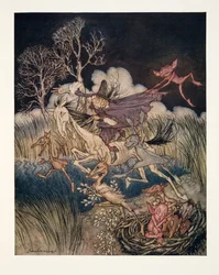 The Nightmare, med hele det nifoldige?, fra The Legend of Sleepy Hollow av Washington Irving (1783 - 1859), pub. 1928