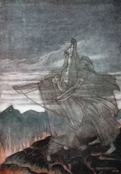 Nornene forsvinner. Illustrasjon for Siegfried and The Twilight of the Gods av Richard Wagner, 1910