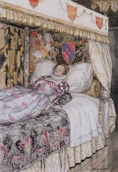 The Sleeping Princess, illustrasjon for The Allies Fairy Book, Heinemann, 1916 (penn og blekk med wc på papir)