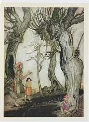 Trærne og øksen, illustrasjon fra Æsops fabler, utgitt av Heinemann, 1912