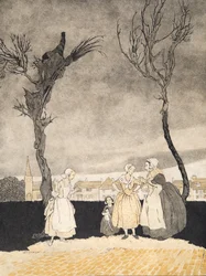 The Women of Sleepy Hollow (Inside Cover), fra The Legend of Sleepy Hollow av Washington Irving (1783 - 1859), pub. 1928