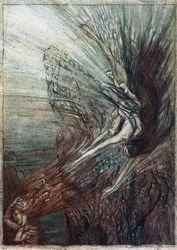 Rhinmaidens boltring. Illustrasjon for Rhinegold og Valkyrien av Richard Wagner,