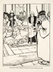 Den vakre jomfruen hoppet gjennom bøylen så lett som et rådyr, fra Little Brother & Little Sister and Other Tales av brødrene Grimm, pub.1917 (litho)