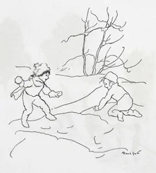 To barn i snøballkamp