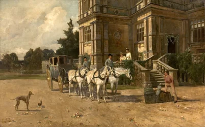 Forfra av Wollaton Hall, Nottingham med hest og vogn, ca. 1880-1906