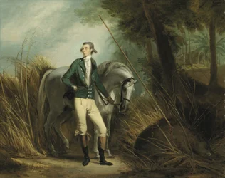 En gentleman på villsvinjakt i et indisk landskap (olje på lerret)