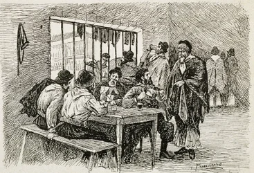 Argentina (1900-tallet). «Pulperia», en taverna og brennevinsbutikk. Illustrasjon av T. Tamarera. Gravering