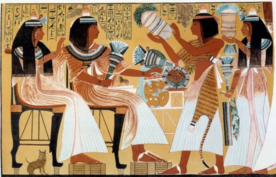 Kunst i Egypt: Ipuy og familien hans. Faksimile gjengitt fra graven til d#39;Ipuy i Theben.
