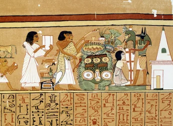 Kunst i Egypt: den avdødes mumie får den siste omsorgen.