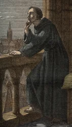 Den engelske filosofen Roger Bacon i Oxford - Roger Bacon, en oxford - Fransiskanermunk, teolog, filosof og engelsk lærd (Ilchester, Somerset, ca. 1214 i Oxford