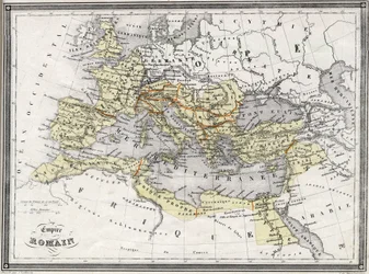 Geografisk kart over Romerriket. I «Universal Atlas of Ancient and Modern Geography» av Vuillemin. cirka 1851.